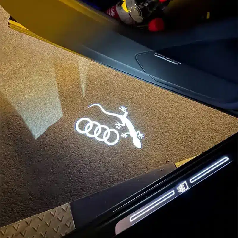 audi gecko puddle lights High-definition Audi Gecko door projector lights with a clear, sharp lizard emblem for car door entry.