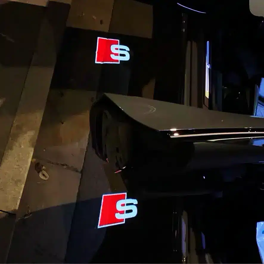 Audi S Puddle Lights LED Audi S Series door projector lights with a high-definition sharp logo projection.